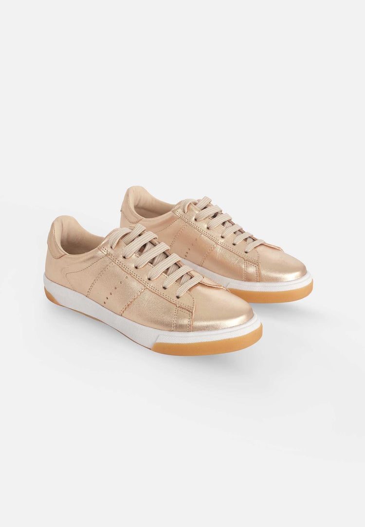 Women's Metallic Golden Leather Sneakers