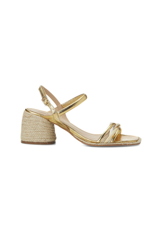 Ladies Comfortable Golden Raffia Block Heel Sandals