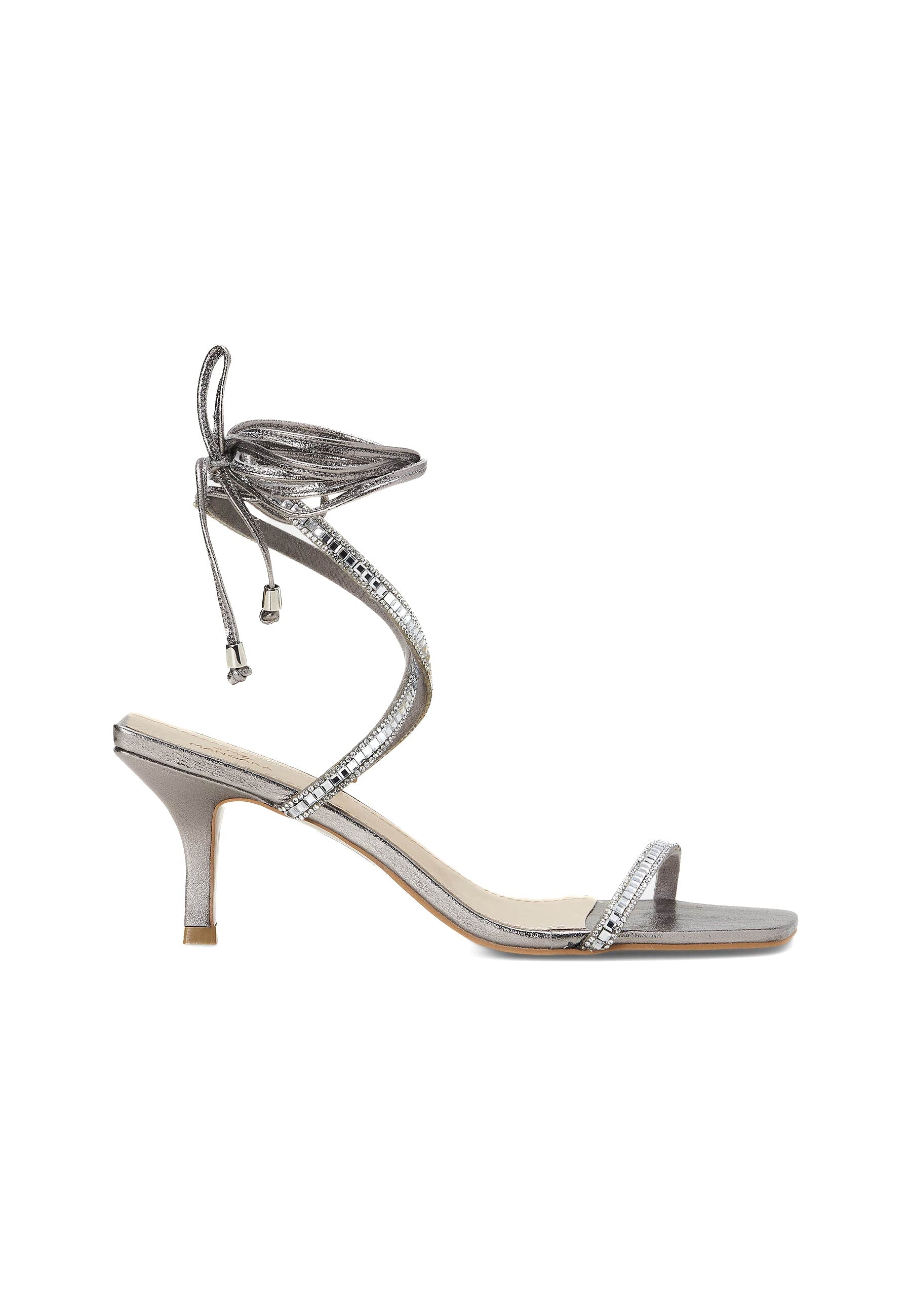 Ladies Silver High Heels with Ankle Straps