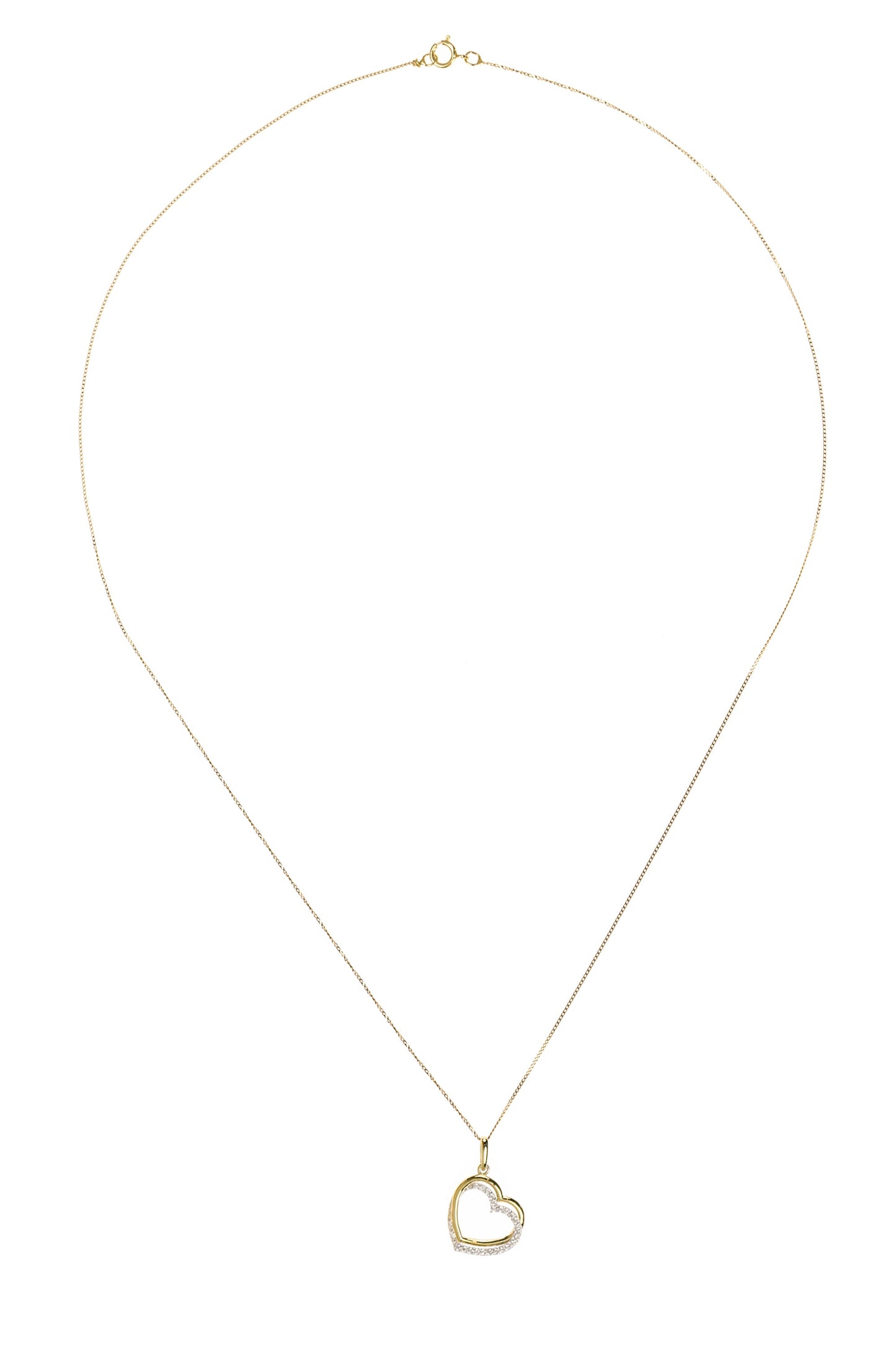 9ct Yellow Gold Cubic Zirconia Double Heart Pendant Necklace-1