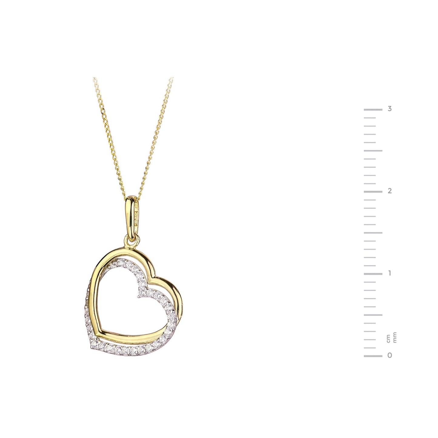 9ct Yellow Gold Cubic Zirconia Double Heart Pendant Necklace-2