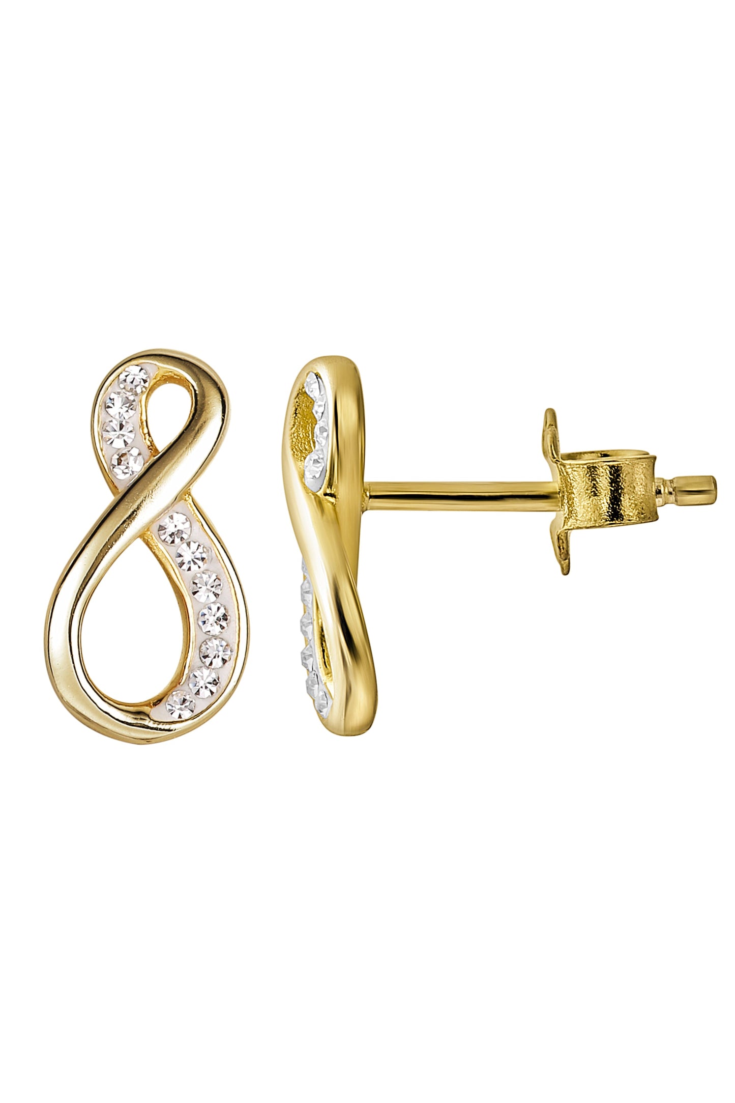 Sterling Silver Gold Plated Crystal Infinity Stud Earrings-1