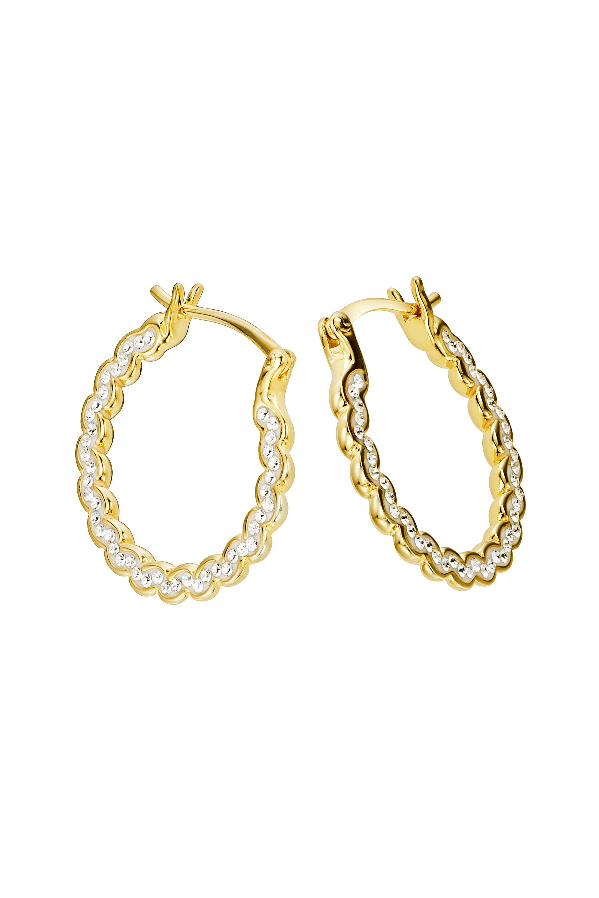 Sterling Silver Gold Plated Crystal Swirl Creole Earrings-1