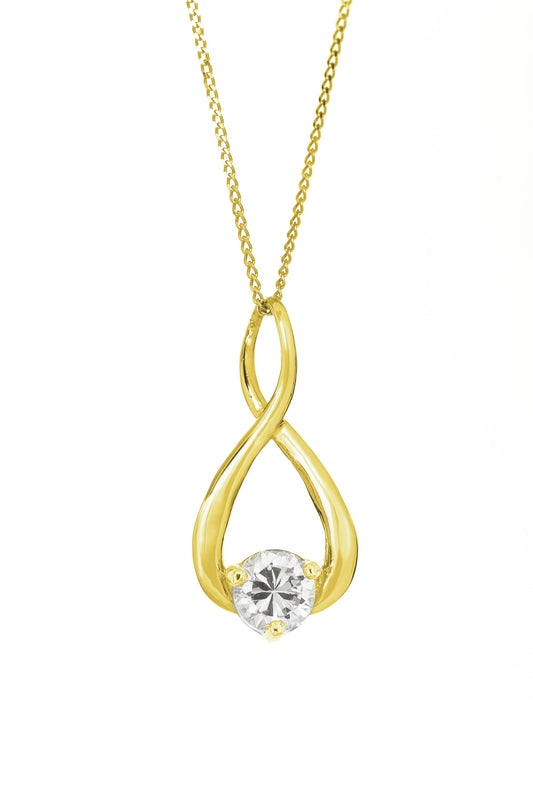 9ct Yellow Gold Cubic Zirconia Figure of 8 Pendant 18 Inch Curb Chain-0