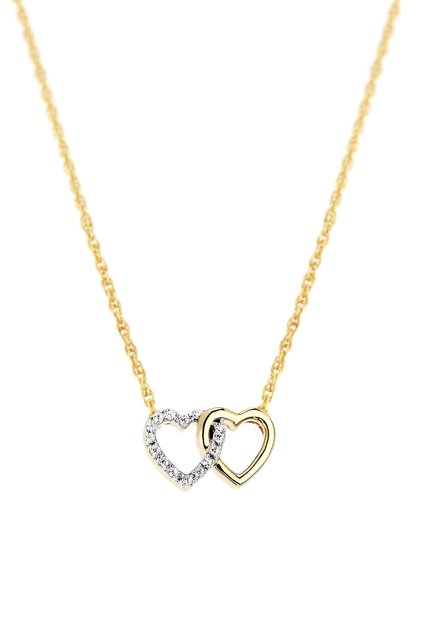 Sterling Silver Gold Plated Diamond Interlinked Hearts Necklace 18 IN-0