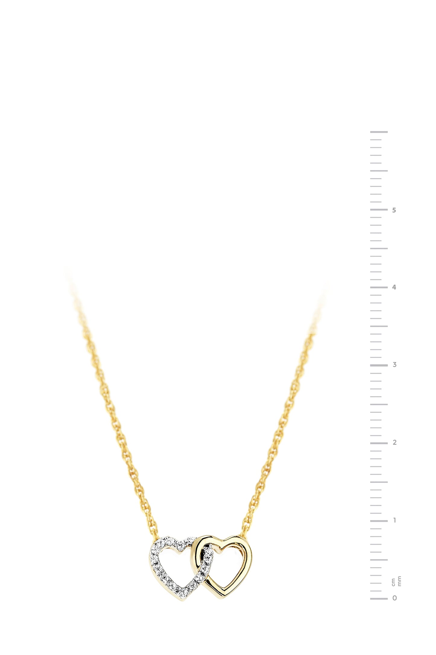 Sterling Silver Gold Plated Diamond Interlinked Hearts Necklace 18 IN-1