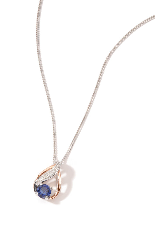 Sterling Silver & 9ct Rose Gold Created Tanzanite & Diamond Pendant-0