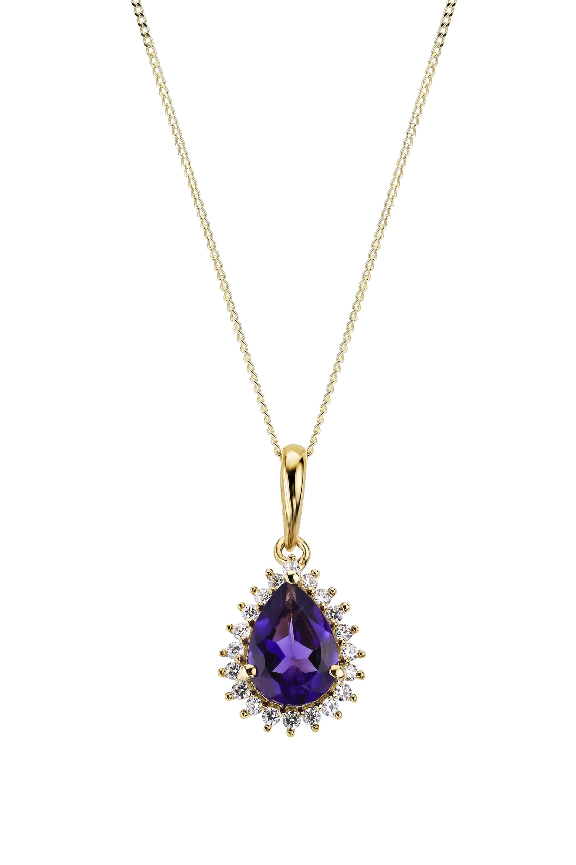 9ct Yellow Gold Amethyst and Diamond Cluster Pendant Necklace-0