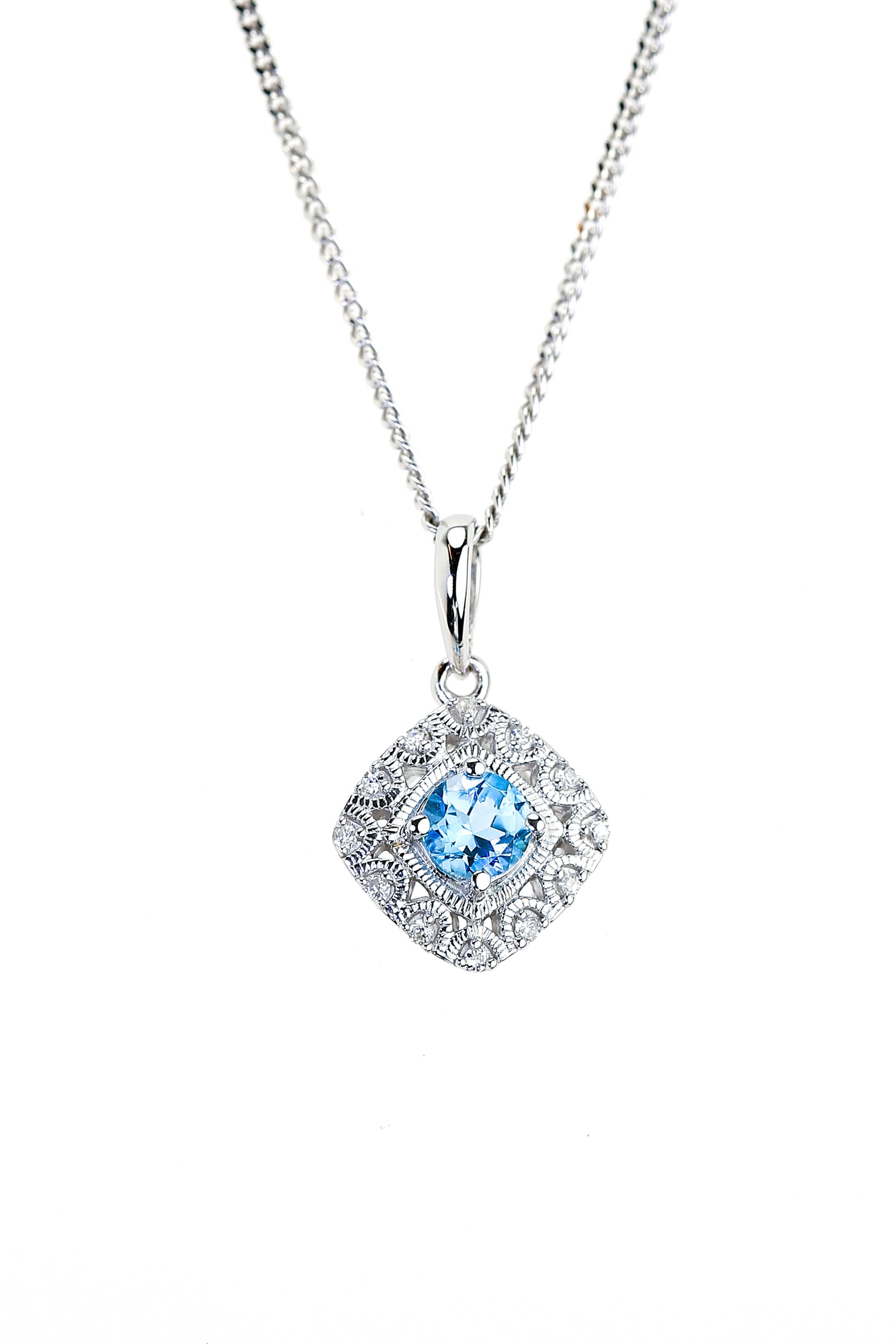 Sterling Silver Swiss Blue Topaz and Diamond Pendant-0