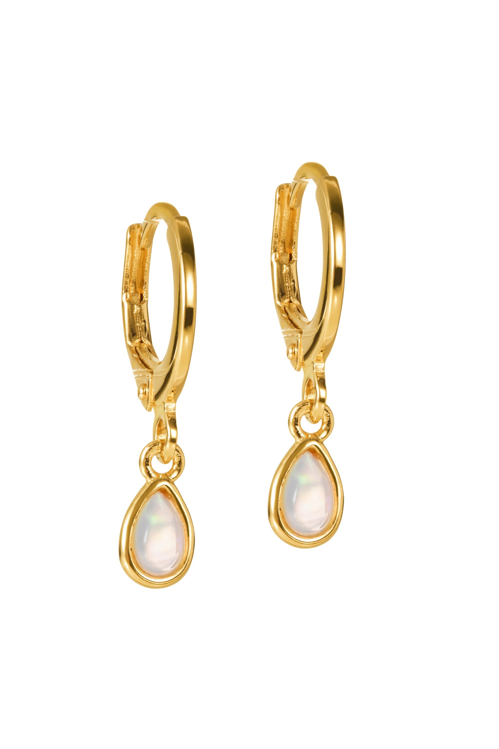 18ct Gold Plated Sterling Silver Opal Drop Hoop Earrings-0