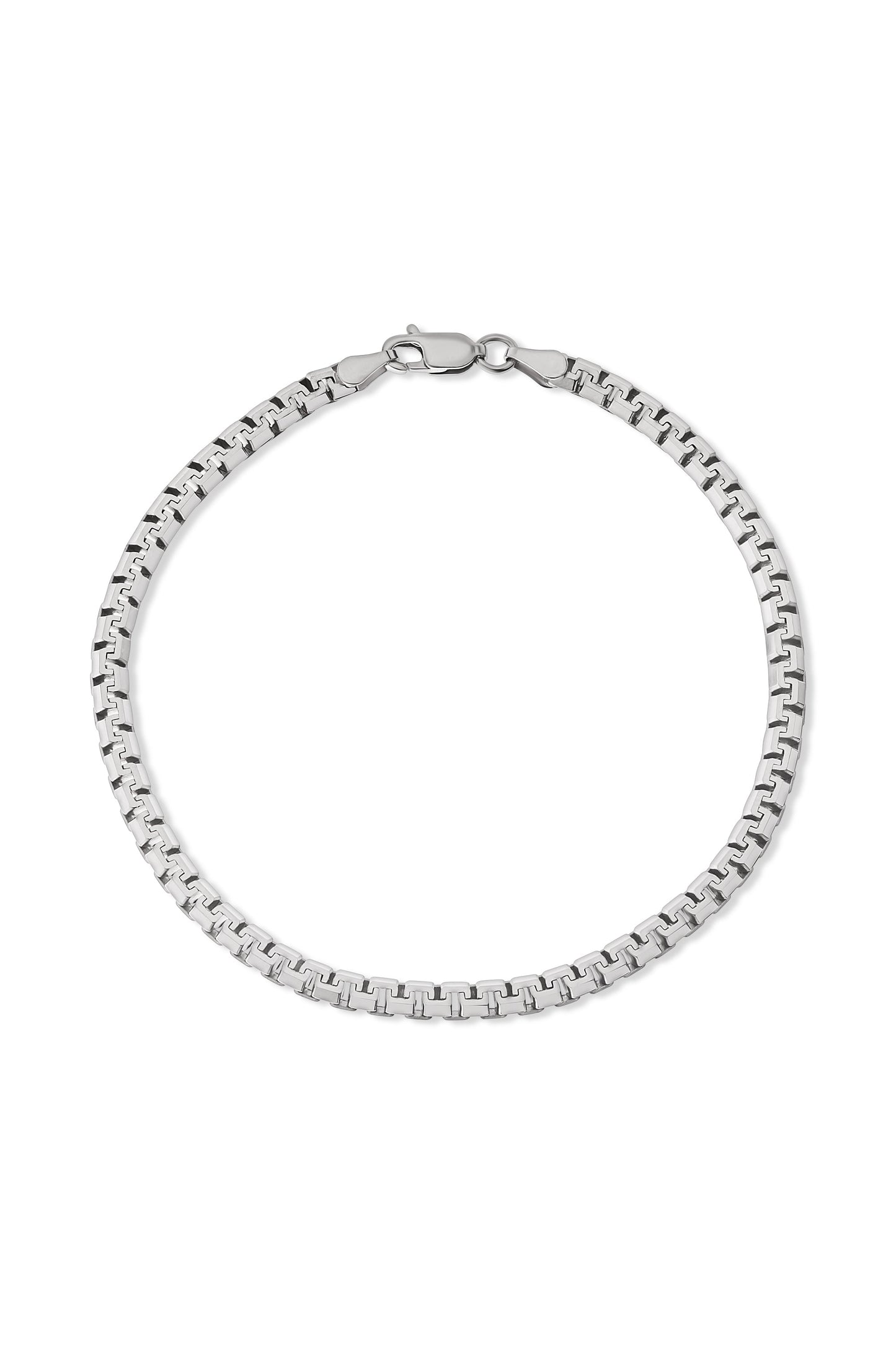 Mens Sterling Silver 3.6mm Square Link Chain Bracelet 8 Inch-0