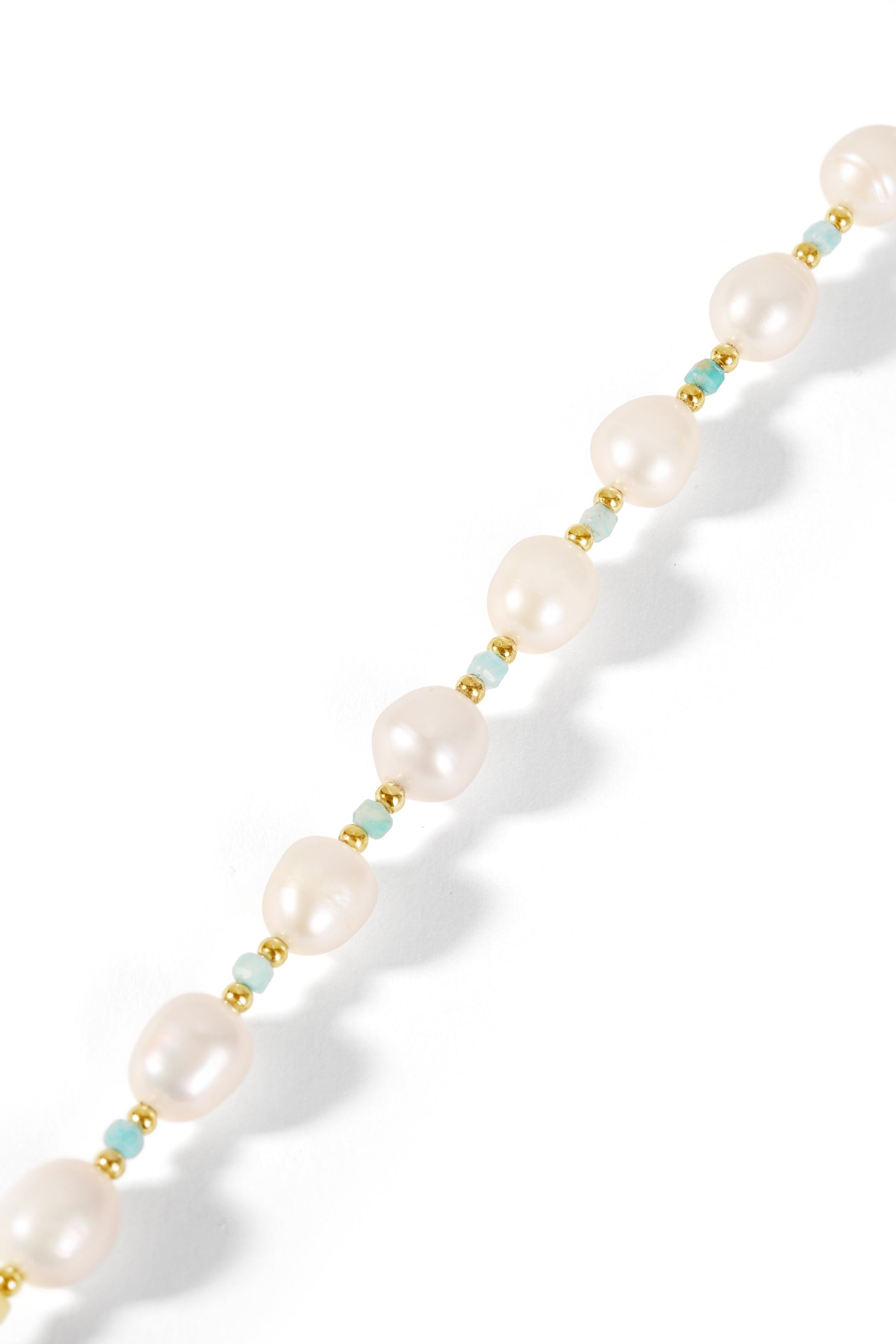 Sterling Silver Gold Plated Freshwater Pearl & Amazonite Bead Bracelet-3