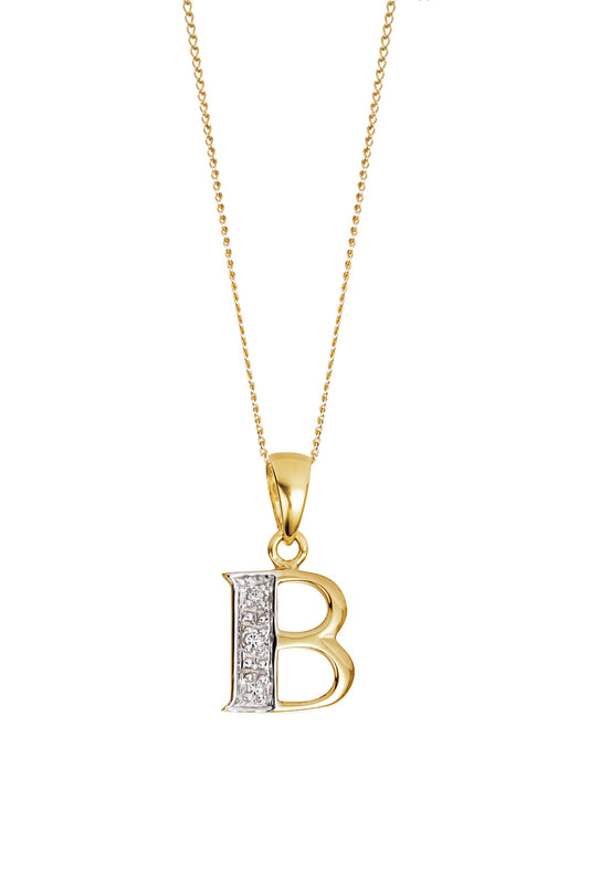 9ct Yellow Gold Diamond Initial Pendant-0