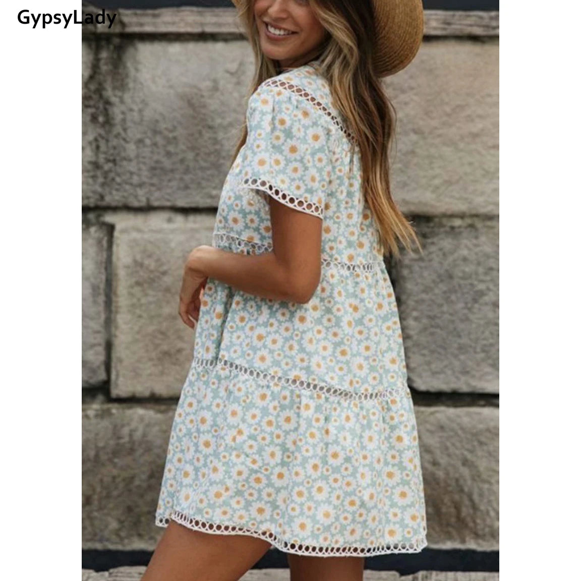 Women's Casual Gypsy Lady Style Boho Floral Mini Dress