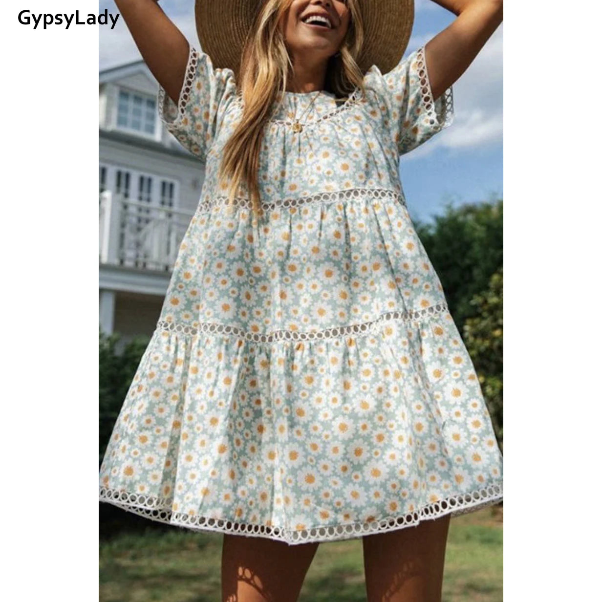 Women's Casual Gypsy Lady Style Boho Floral Mini Dress