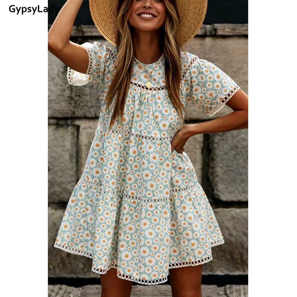 Women's Casual Gypsy Lady Style Boho Floral Mini Dress