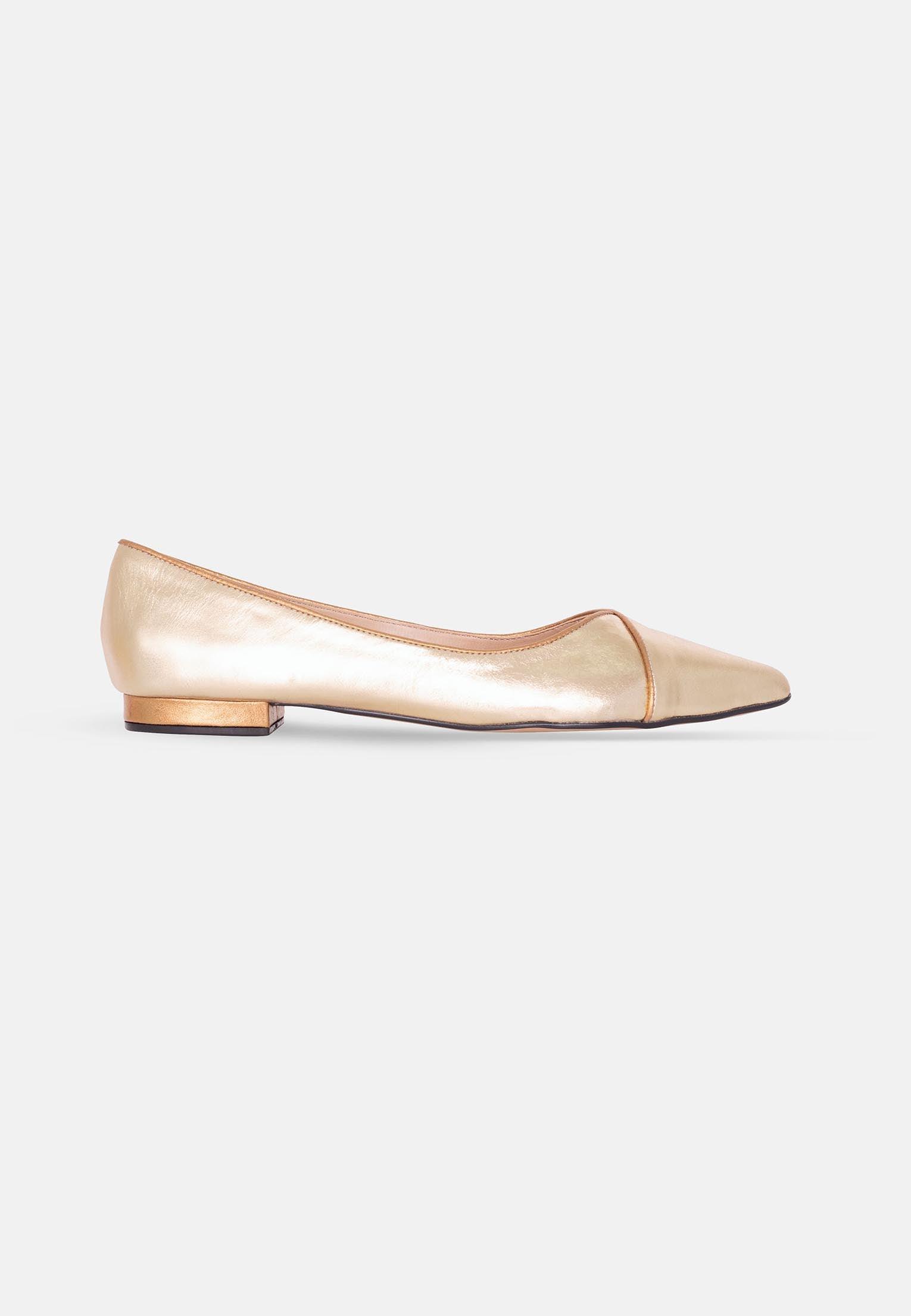 Ladies Classic Golden Leather Ballerinas.