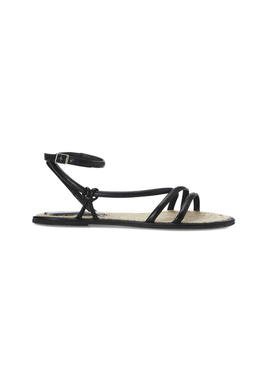 Ladies Flat Black Leather Sandals