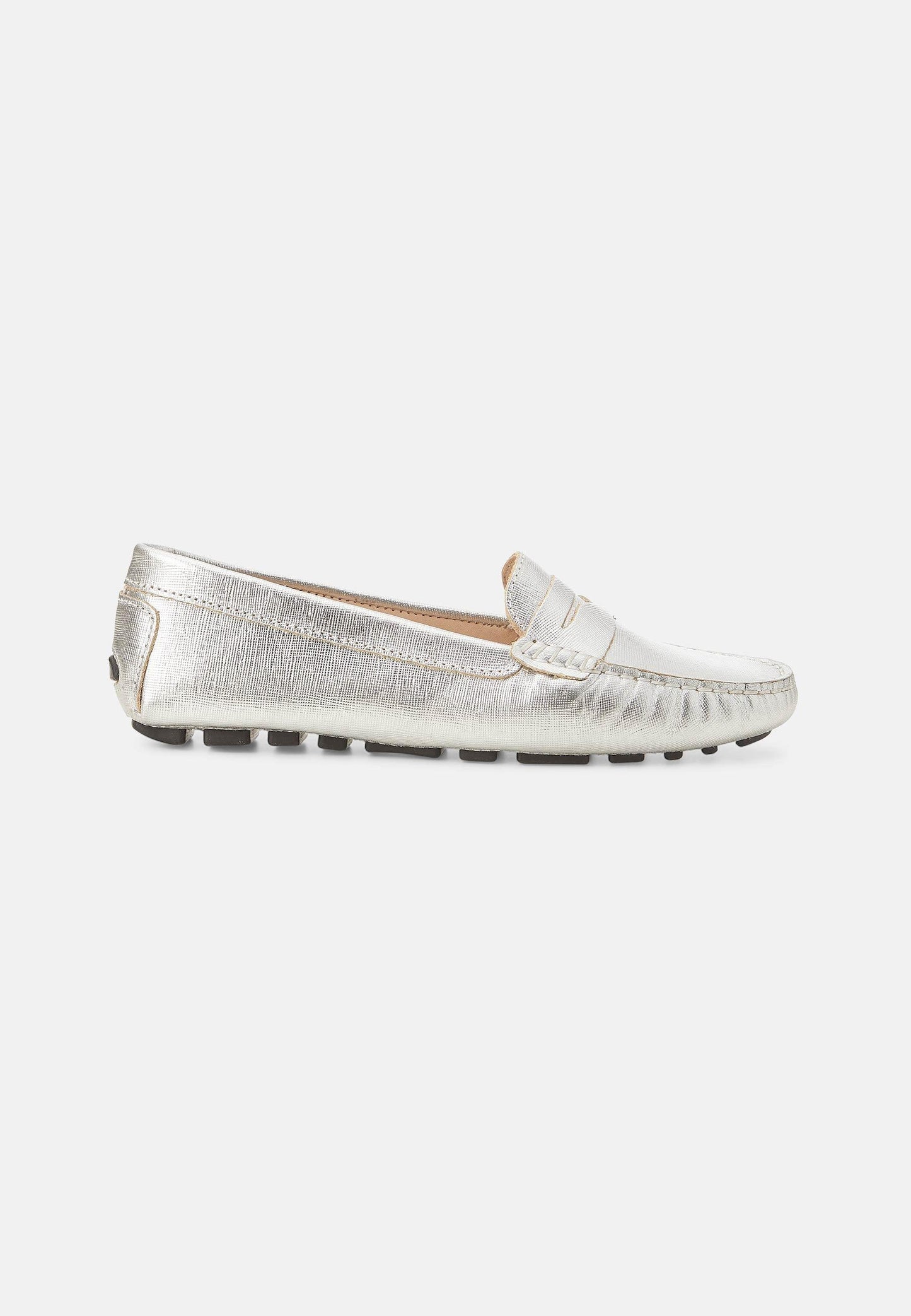 Ladies Leather Penny Loafers in Silver.