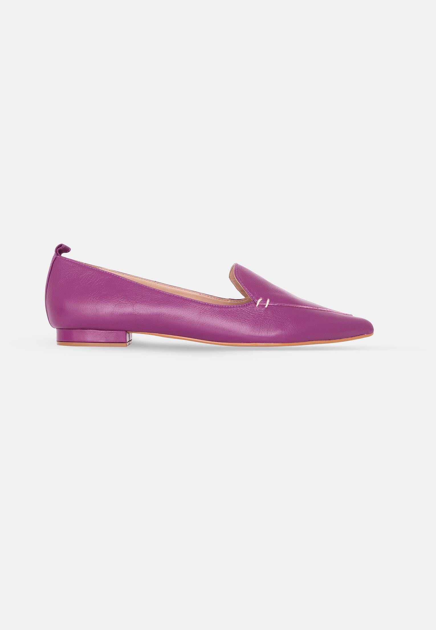 Ladies Purple Leather Ballerina Flats