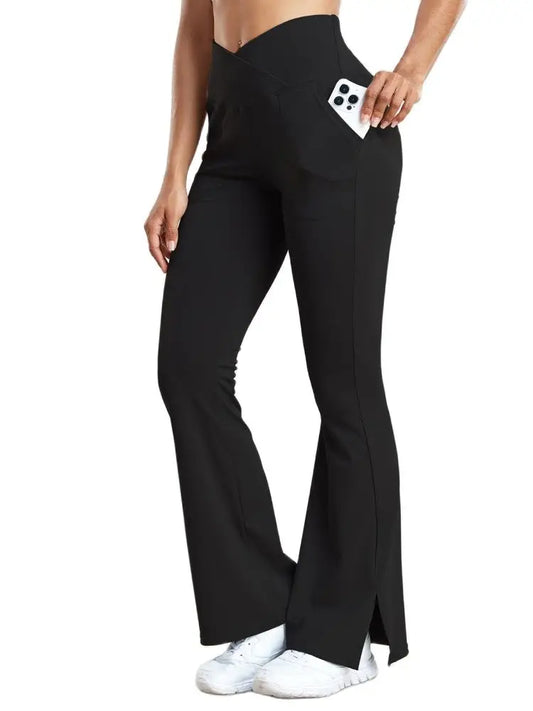 Women's High Waisted Casual Flare Trousers with Pockets