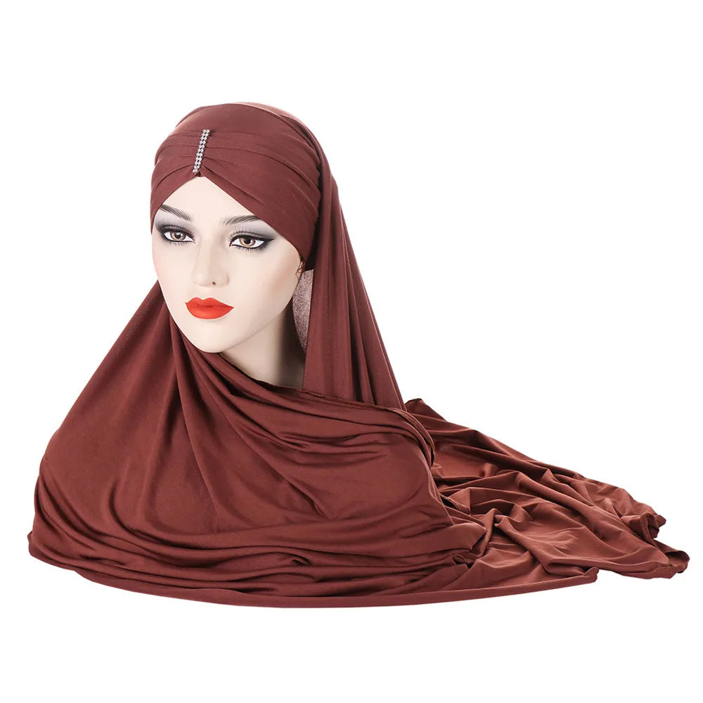 Women's Instant Cotton Jersey Hijab Scarf With Faux Diamonds Decoration