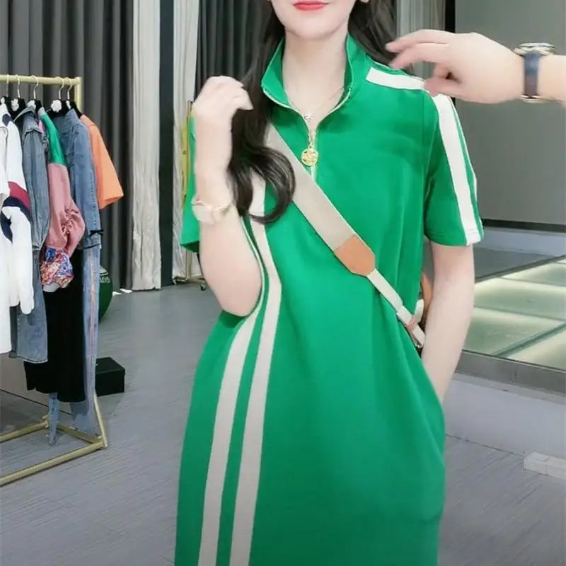 Women's Green Short Polo Style Casual Dress