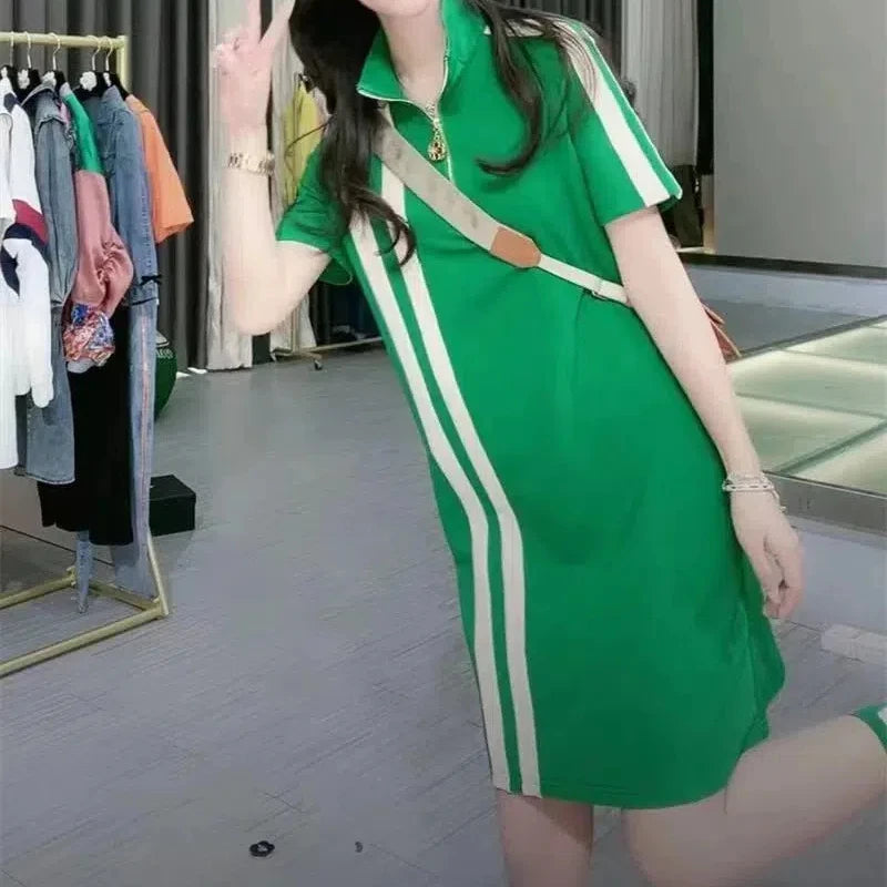 Women's Green Short Polo Style Casual Dress