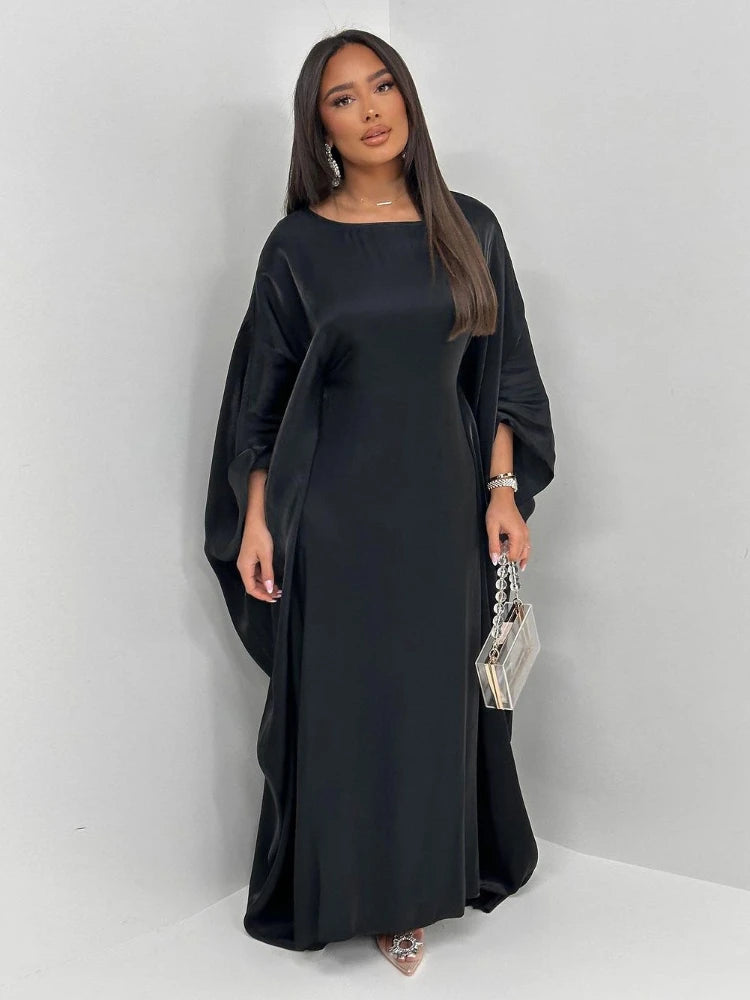 Women's Stylish Silky Abaya with Batwing Sleeves Dress