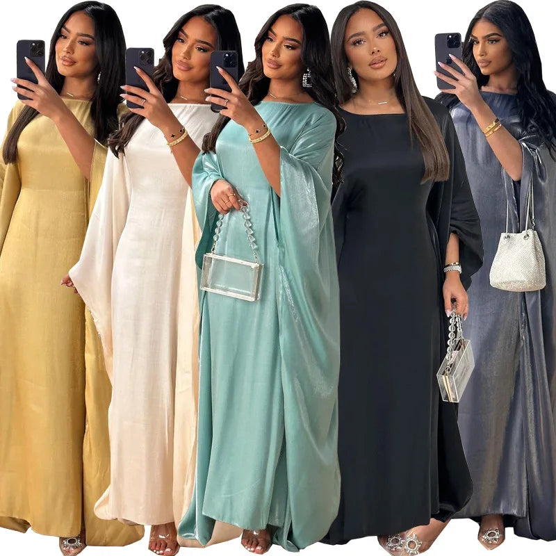 Women's Stylish Silky Abaya with Batwing Sleeves Dress