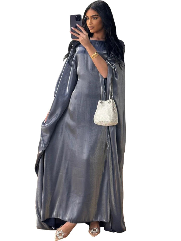 Women's Stylish Silky Abaya with Batwing Sleeves Dress