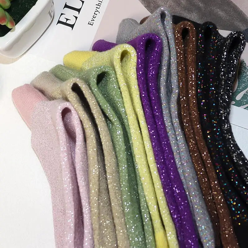 Women's 3 pairs of High Quality Candy Coloured Glitter fashion Socks