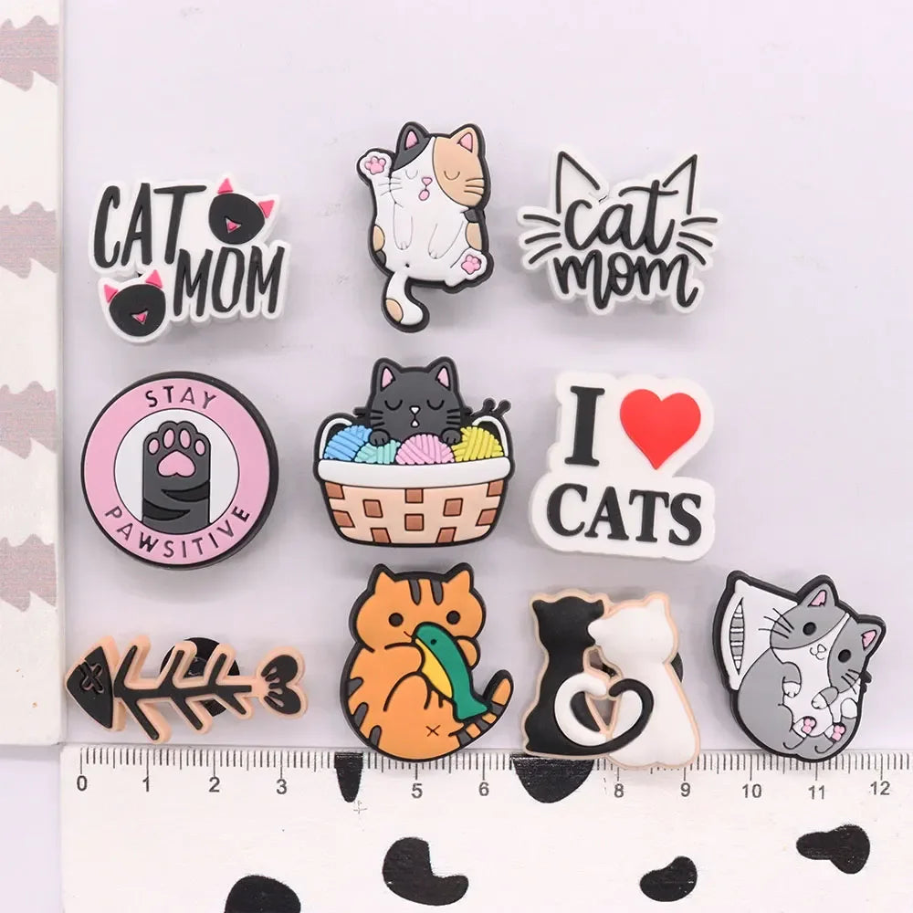 1-22pcs Cute Cats Cartoon Shoe Charms for Crocs and Clogs