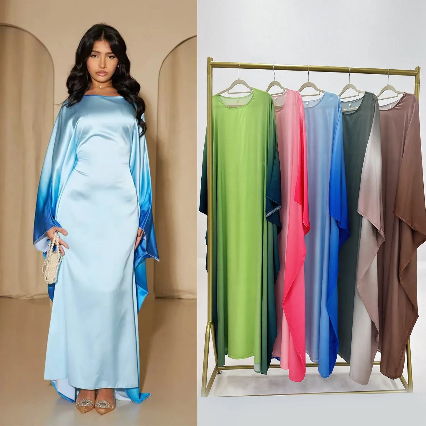 Women's Abaya Dress, Kaftan with Batwing Sleeves