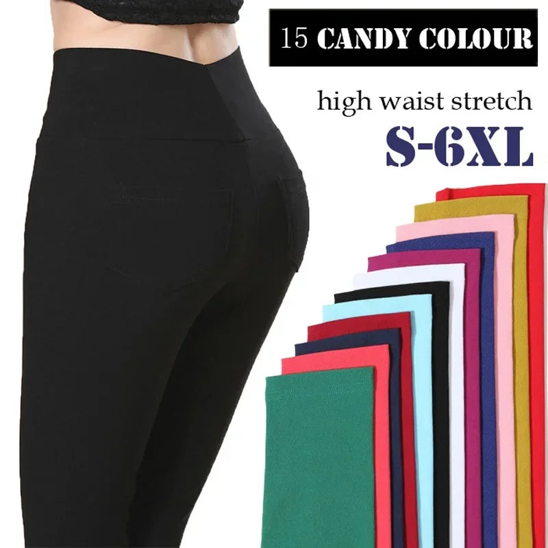 Women's High Waist Elasticated Skinny Fit Trousers