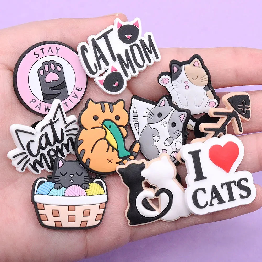 1-22pcs Cute Cats Cartoon Shoe Charms for Crocs and Clogs