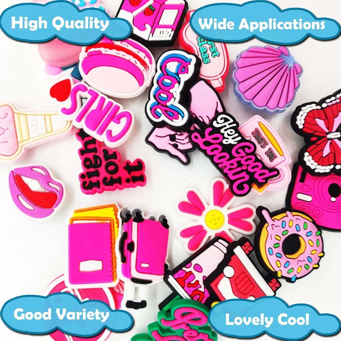 35 Piece Fun Pink Shoe Charms For Clogs, Sandals and Bubble Slides