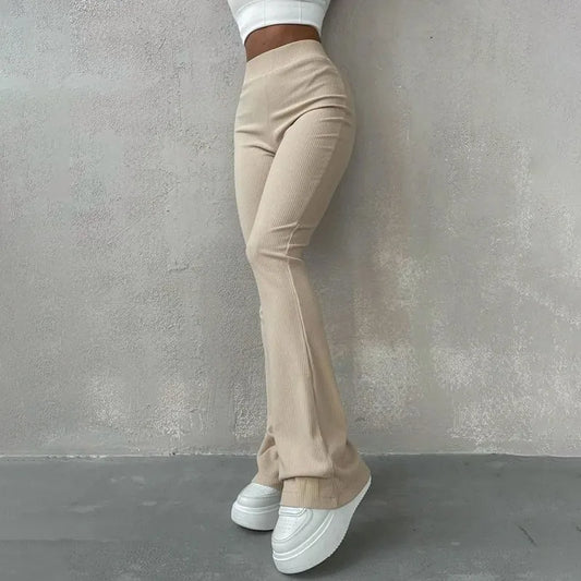 Women's High Waisted Medium Stretch Casual Flared Trousers