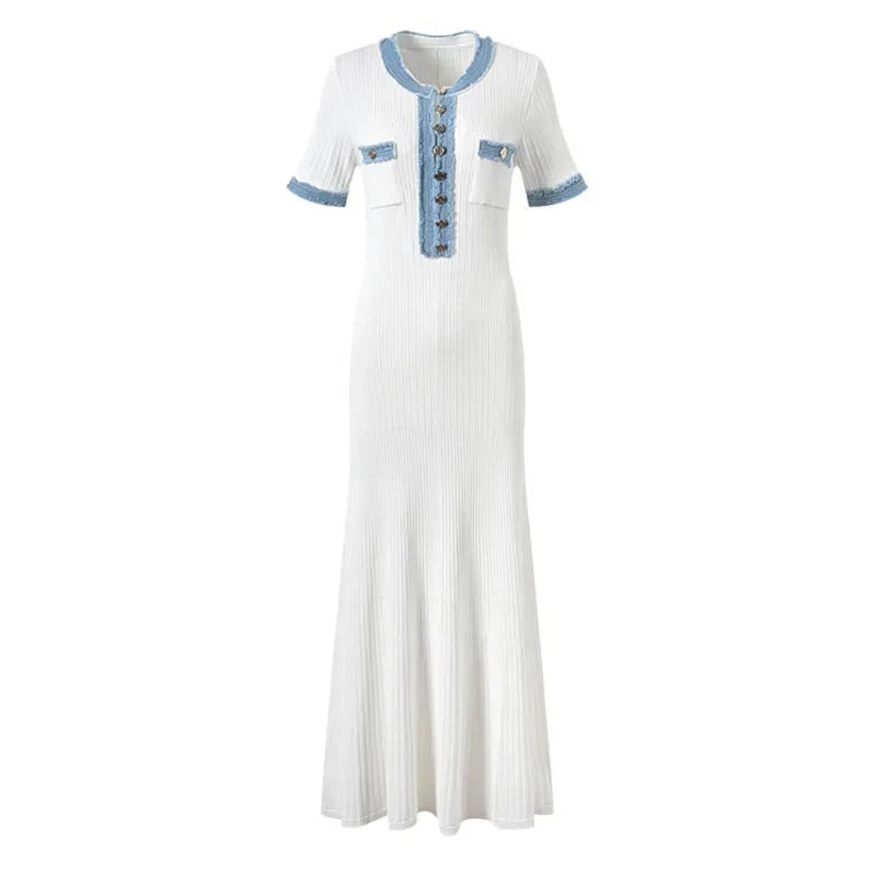 Women's Casual Knitted Short Sleeve Midi Dress