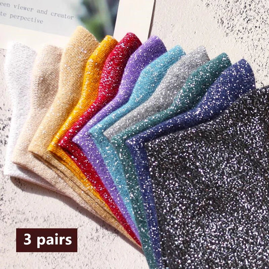 Women's 3 pairs of High Quality Candy Coloured Glitter fashion Socks