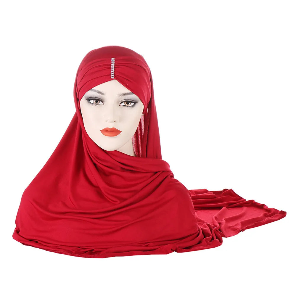 Women's Instant Cotton Jersey Hijab Scarf With Faux Diamonds Decoration