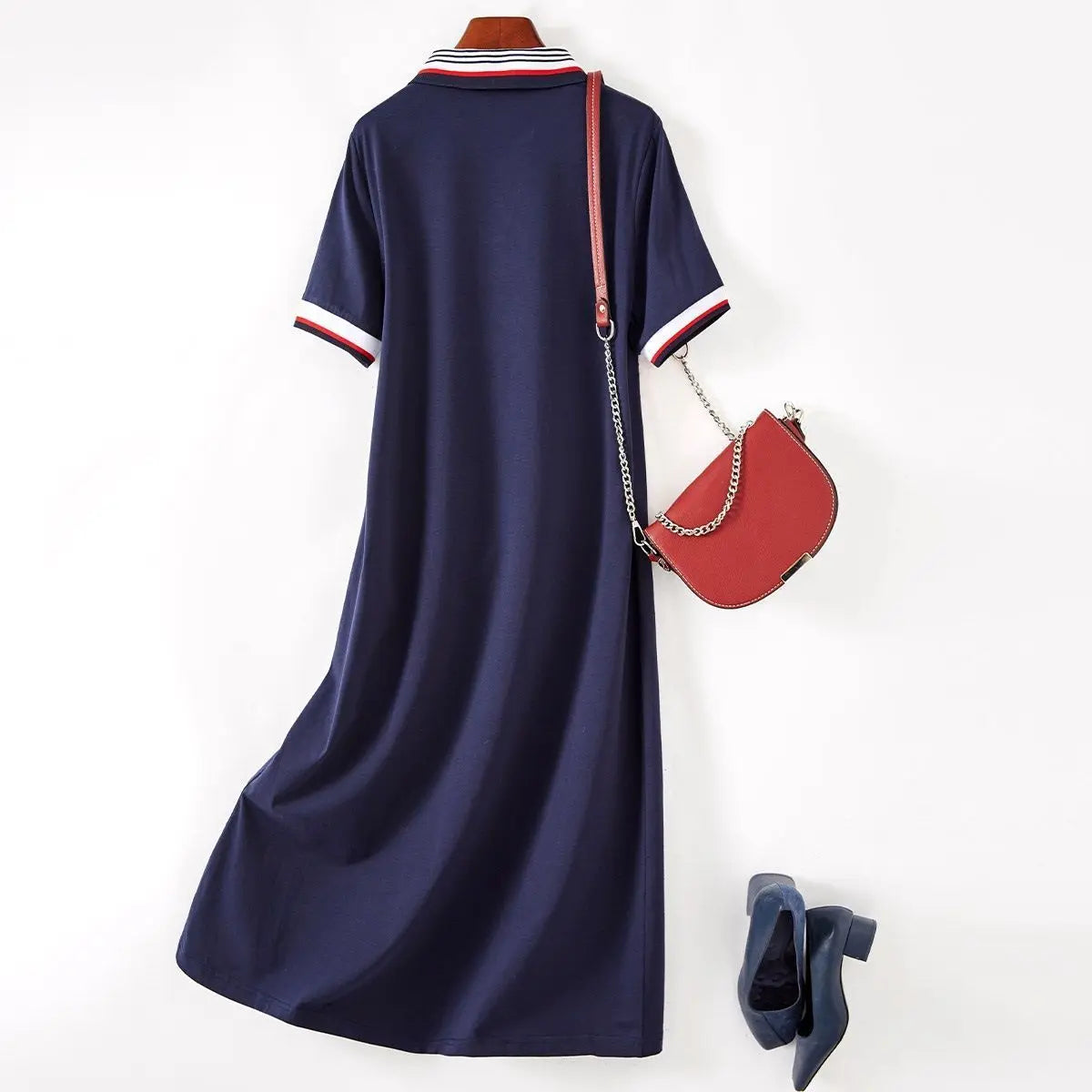 Women's Navy Preppy Polo Style Dress with Short Sleeves