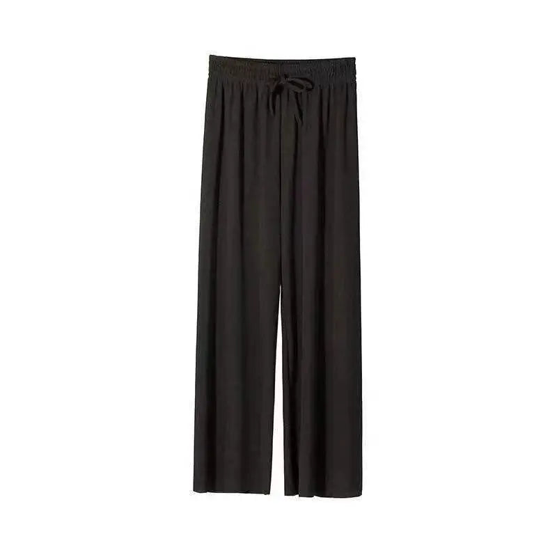 Women's Casual Stretchy High Waist Wide Leg Trouser with Drawstring