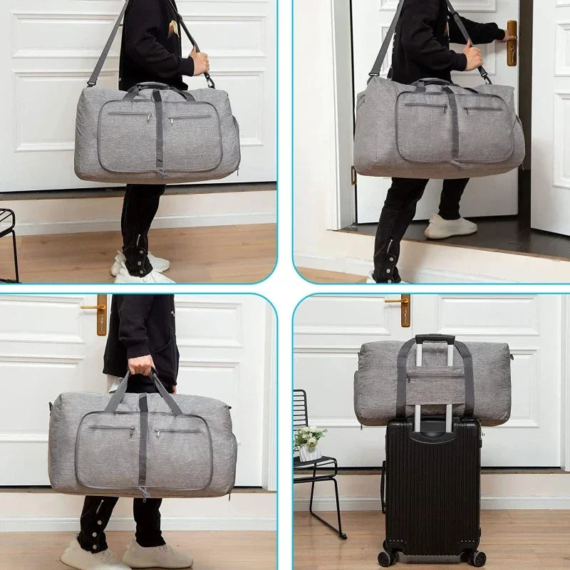 Women's Large Foldable Waterproof 85L Grey Travel Bag