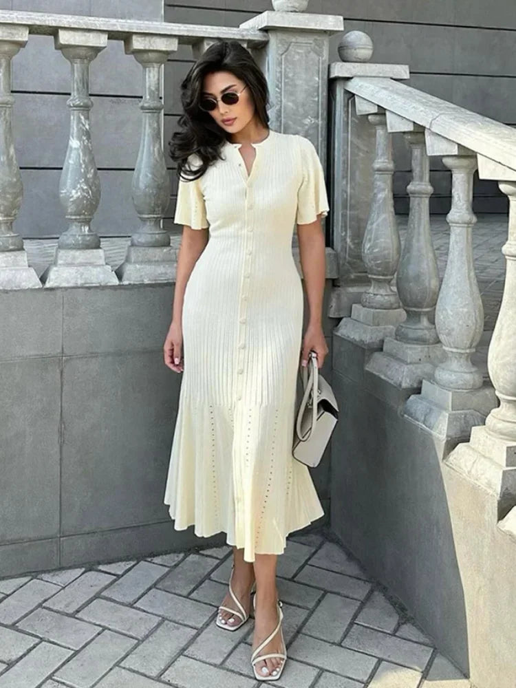 Women's Casual Knitted Short Sleeve Midi Dress