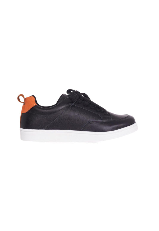 Women's Black Leather Streetwear Sneakers.