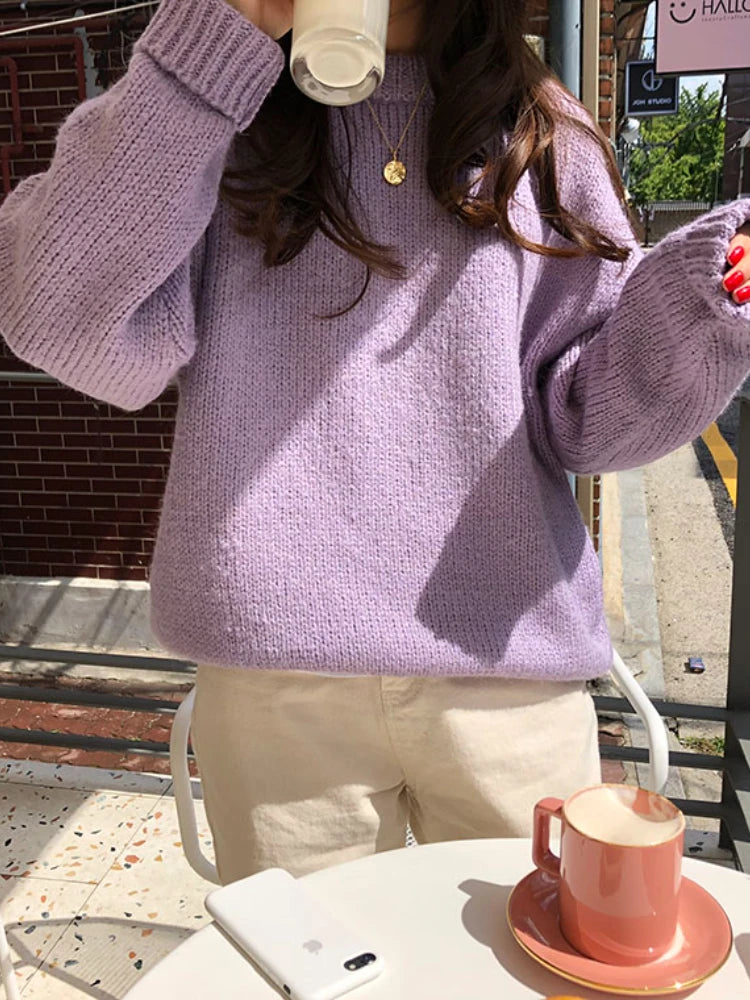 Women's Lilac Acrylic Puff Sleeve Jumper