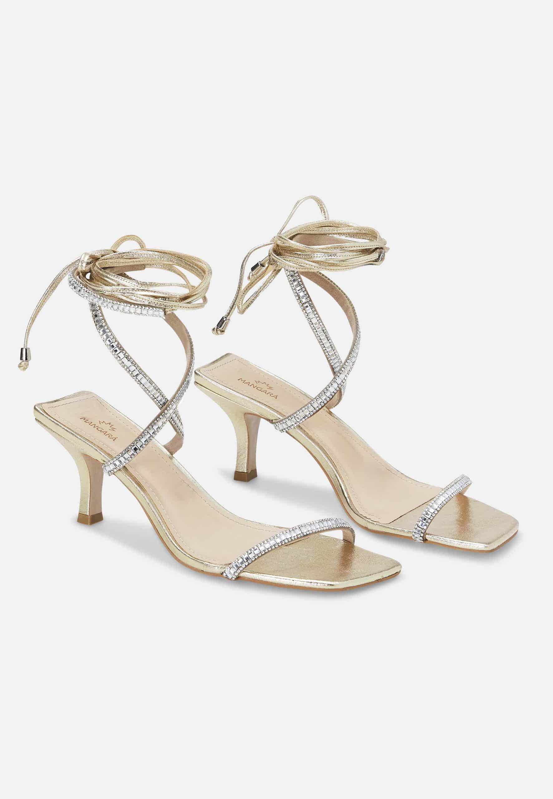 Ladies Golden High Heel Sandals with Ankle Straps