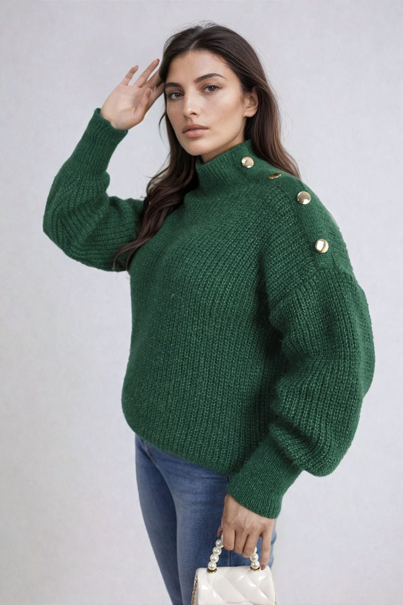 Women's Buttons Long Sleeves Chunky Knit Top