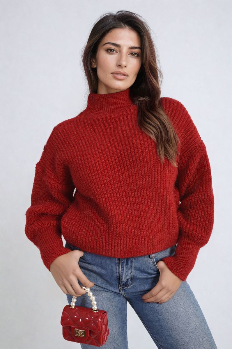 Women's Buttons Long Sleeves Chunky Knit Top